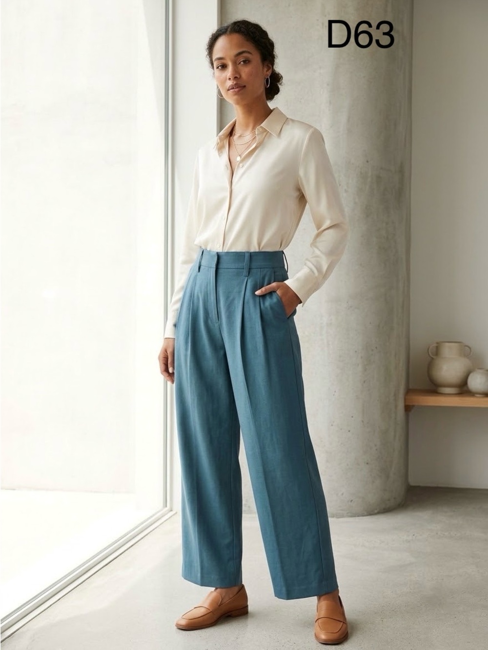 A New Day Teal Wide-Leg Pleated Trousers, Size 4